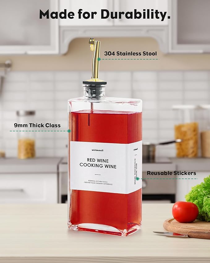 Olive Oil Dispenser For Kitchen, Glass Oil Bottle 500ML Oil And Vinegar Dispenser Set Of 4 with 4 Stainless Steel Pourers & 88 Labels, Soy Sauce Dispenser, Coffee Syrup Bottles