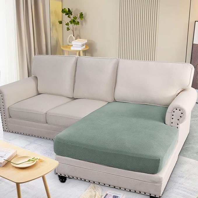 H.VERSAILTEX Super Stretch Individual Chaise Cover Sectional Couch Covers for L Shaped Sofa Both Left/Right Featuring Thick Jacquard Textured Twill Fabric (1 Piece Chaise Cover, Sage)