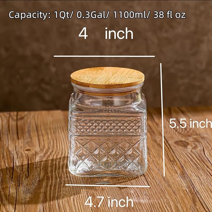 Glass Storage Jar, 38 FL OZ Glass Food Storage Canisters with Bamboo Lid, Kitchen Containers Decorative Jar Airtight Glass Jars For Cereal Nuts Snack Candy Cookies Coffee Tea