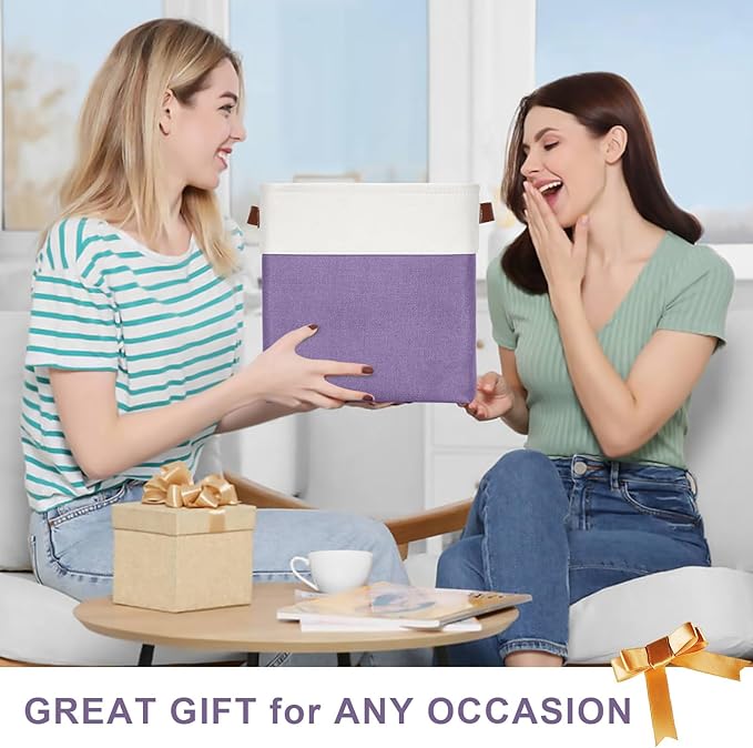 Collapsible Fabric Storage Cubes 11x11 Cube Storage Bins, 4 Pack Closet Baskets Box with Handles for Organizing, Shelf, Toys, Clothes, Home, Office, Nursery (Purple&White)
