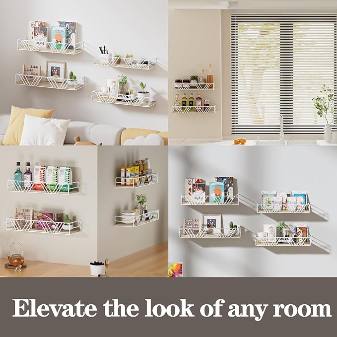 Floating Shelves for Wall Set of 4, Different Sizes Mounted Wood Floating Shelf, Wall Shelves for Living Room, Bedroom, Bathroom, Kitchen, Farmhouse Decor, Office