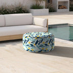 Inflatable Ottoman Stool D21 xH9 for Outdoor/Indoor Use, Water Repellent Patio Foot Rest Stool with Portable Handle,Round Pouf Ottoman Suitable for Garden,Deck and Camping - Leaves Multi
