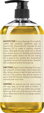 MAJESTIC PURE Coconut Massage Oil for Massage Therapy - Refreshing, and Relaxing - Natural Oils - for All Skin Types - Men and Women - 8 fl oz