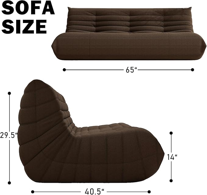 Big Bean Bag Chairs for Adults, 3 Seater Large Bean Bag Chair Sofa, Fireside Chair Lazy Sofa Chair with High Density Comfortable Foam, Modern Bean Bag for Living Room, Bedroom, Office (Coffee)