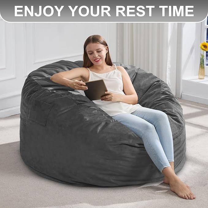 Hobestluk 4FT Bean Bag Chair Giant Bean Bag Chairs for Adults Large Bean Chairs with Removable Cover, Beanbag Chair with Filler, Adult Bean Bag Chairs for Living Room, Bedroom