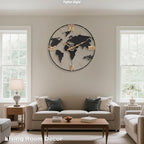 24 Inch Large Wall Clock,Modern Decorative Big World Map with Vintage Gold Roman Numeral Extra Giant Metal Oversized Wall Clocks for Living Room,Office,Kitchen,Dining Room,Bedroom