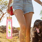 Aqulea Glass Water Bottles 32 Oz with Silicone Sleeve - BPA Free Reusable Wide Mouth Glass Motivational Water Bottles with Fruit Infuser – Leak Proof Borosilicate Water Bottle with Time Marker (Pink)