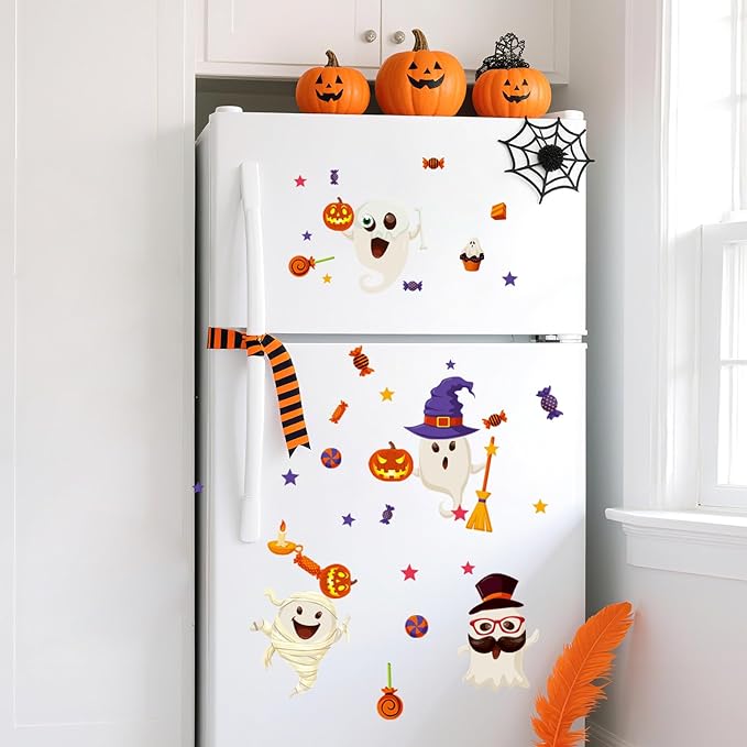 6 Sheet Halloween Stickers Clings Cute Ghost Decals Decor for Kids, Vintage Ghost Evil Pumpkin Reusable Window Stickers for Halloween Party Supplies Home Glass Decorations
