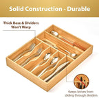 Umilife Kitchen Drawer Organizer, 12.5 Inch Silverware Utensil Tray Holder, Extra Deep, with Non-Slip Feet & Grooved Drawer Divider, 7 Slots Total Bamboo Wood Caddy for Flatware Cutlery Knives