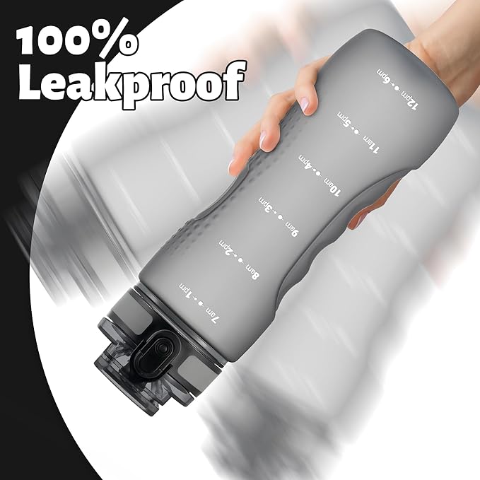 OLDLEY 25 oz Water Bottle, Motivational Water Bottle with Time Marker, Sports Water Bottle With Strap, Leakproof & BPA Free Large Water Bottles for School, Gym, Travel, Outdoor, Tritan,Gray