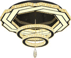Flashing God Dia 32" Modern Crystal Chandelier Crystal Black Ceiling Light Fixtures LED Flush Mount Ceiling Light for Living Room Bedrooms Dining Room Dimmable 2700k- 6000k
