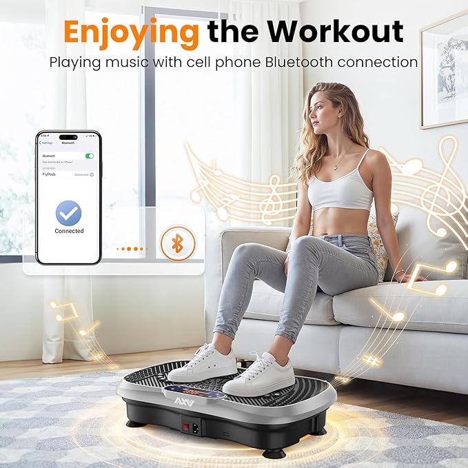 AXV Vibration Plate Fitness Platform Exercise Machine Vibrating Lymphatic Drainage Shaking Full Body Shaker Workout Vibrate Stand Shake Board Sport Gym for Weight Loss Fat Burner for Women Men