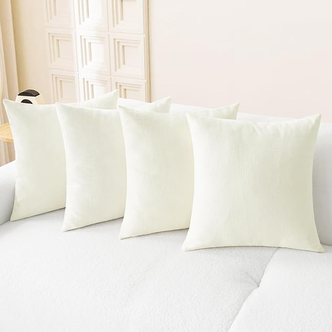 CaliTime Throw Pillow Covers Decorative 18 X 18 Inches Pack of 4 Cozy Chenille Cushion Cases for Couch Sofa Bed Living Room Home Cream