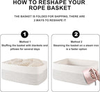 Storage Baskets for Organizing 3 Pack, Woven Baskets for Shelves, Closet Organizer Bins Empty Gift Basket Toy Storage for Toys, Books, Towels, Clothes, 15"x11.42"x6.7", White & Black
