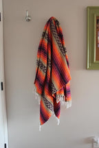 Del Mex Classic Mexican Blanket, Large Authentic Woven Falsa Throw (70"x50"), Artisan Southwest Décor for Beach, Yoga, Outdoors (Pink/Orange)