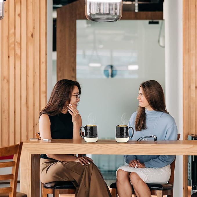Hasense Coffee Mugs Set of 4, 15 Ounce Ceramic Coffee Cups with Handles, Porcelain Large Latte Mug for Coffee Cappuccino Tea, Black Mugs for Men, Women Christmas Holiday Gift