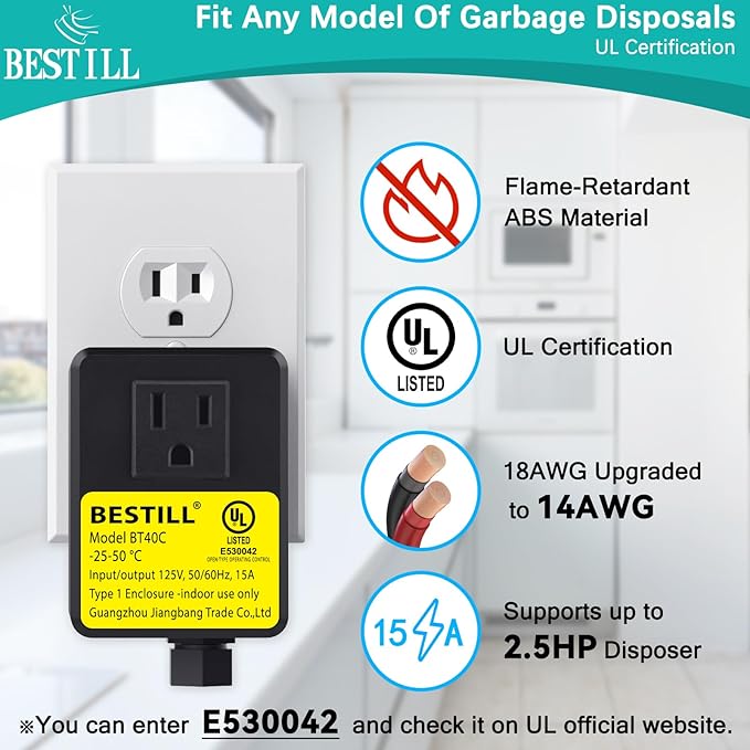 BESTILL Garbage Disposal Air Switch Kit - UL Listed, Cordless Sink Top Switch Button for Waste Disposer, 3.6" Long Push Button with Brass Cover, White, Compatible with all Garbage Disposals