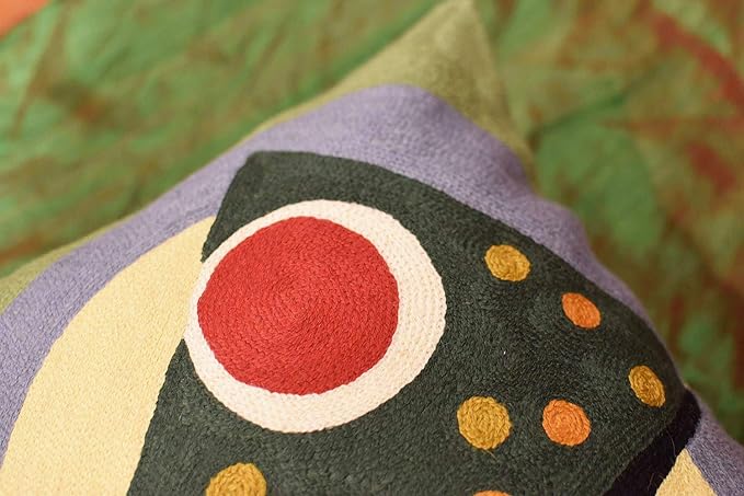 Kandinsky Modern Pillow Cover | Green Abstract Pillows | Modern Outdoor Pillows | Mid Century Chair Cushions | Handmade Wool Size 18x18