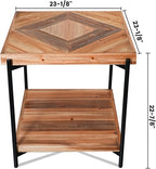 CONSDAN StoneCreek Solid Fir Wood Side Table - Metal Frame, 2-Tier End Table for Living Room/Bedroom/Office, 23" Square Night Stand, Accent Table