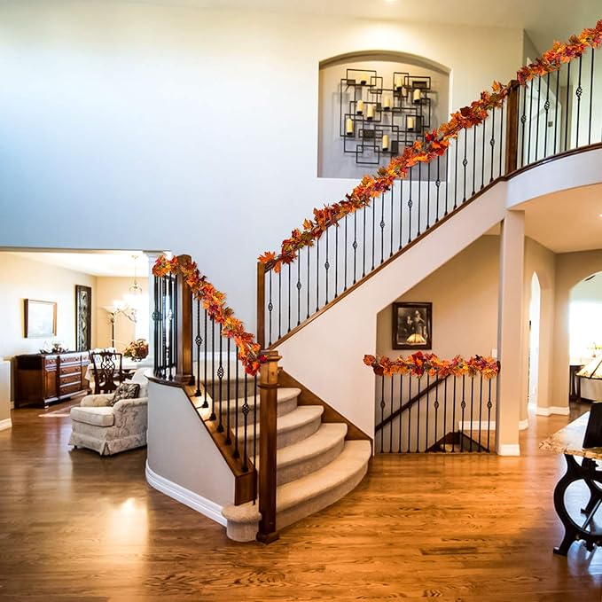 Lvydec 2 Pack Fall Maple Garland - 5.9ft/Piece Artificial Fall Foliage Garland Colorful Autumn Decor for Home Wedding Party (Mixed Color)