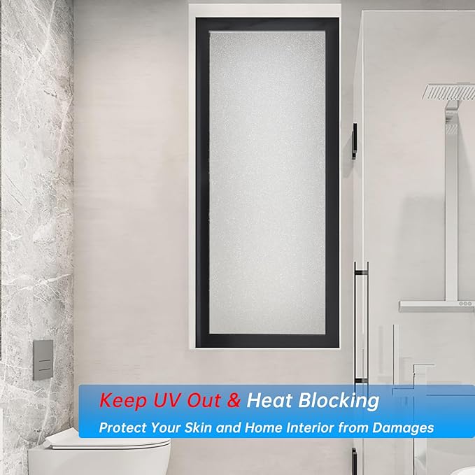 Frosted Glass Window Privacy Film Decorative, Bathroom Privacy Film for Glass Windows Cover, Static Cling, Removable, Reusable, Anti-UV, Anti-Glare, Heat Blocking, （Flash Point Pure,35.4X157.4Inch）