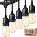 Svater Outdoor String Lights 200 FT, E26 Socket, 64pc S14 Shatterpoof Bulbs, 1 Watt Dimmable 2700K Warm White, IP65 Waterproof Commercial Grade Patio Light (4 Pack X 50FT)