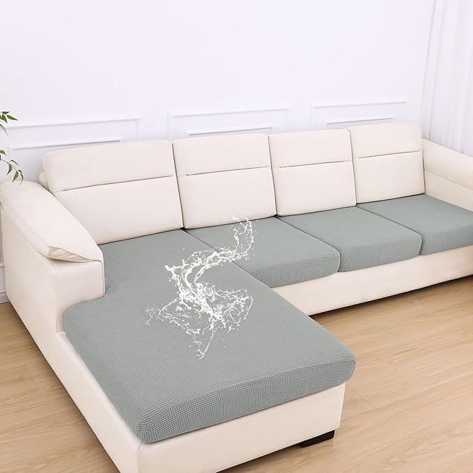 hyha Waterproof Couch Cushion Covers for Pets, Non Slip Sofa Seat Cover for Dogs Washable, Soft Thick Stretch Jacquard Fabric, Sofa Slipcovers with Elastic Bottom (1 Chaise+3 Seater, Light Grey)