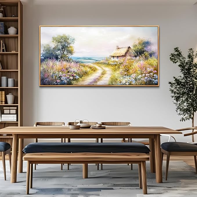 ZUITINGHUA Large Wood Framed Wall Decor For Living Room Canvas Wall Art For Office Modern Wall Decorations For Bedroom Country Road Landscape Painting Farmhouse Pictures Artwork Home Decor 24x48 In