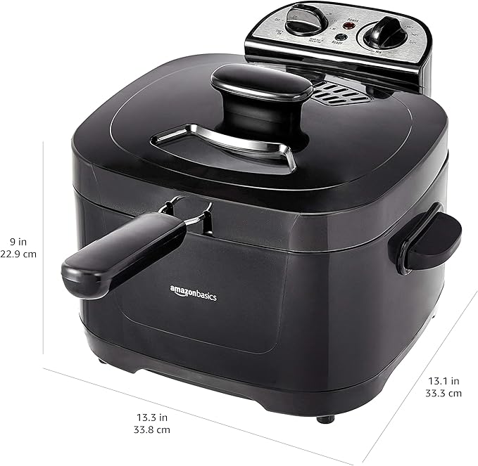 Amazon Basics 2.1-Qt (2.0L) Electric Deep Fryer with 8-Cup Oil Capacity, Timer, Adjustable Temperature, Easy Draining Basket, Viewing Window, 1500W, Black