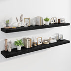 Marsmiles 72" Floating Shelves for Wall, Wooden Shelves with Invisible Brackets Set of 2, Rustic Farmhouse Wall Mounted Shelf for Kitchen Bathroom Living Room Study, Black