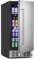 15 Inch Undercounter Beverage Refrigerator - 126 Cans Beverage Fridge with Stainless Steel Door for Beer Wine Soda - Built-in or Freestanding Wine Cooler for Home Kitchen Bar