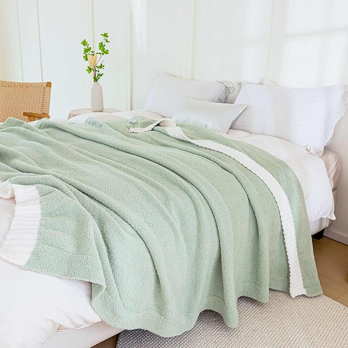 Soft Fuzzy Throw Blanket - Green Cozy Warm Knit Fluffy Plush, Lightweight & Breathable, Throw for Bed, Chair, Sofa, Couch, Outdoor, 50"X60", Oeko-TEX Certified