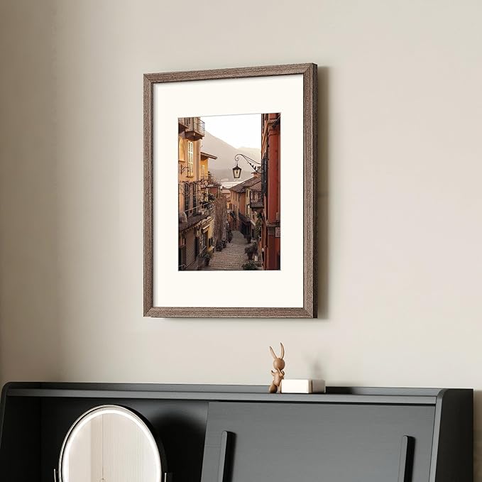 upsimples 12x16 Picture Frame, Natural Solid Wood Picture Frames, Display 8.5x11 with Mat or 12 x 16 Without, Vertical & Horizontal Wall Hanging, 1 Pack, Brown