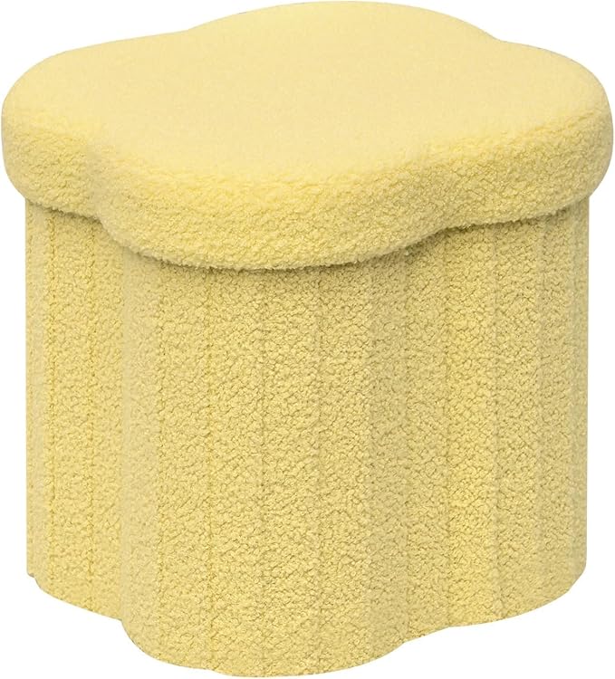 B FSOBEIIALEO Storage Ottoman Cube, Flowers Shaped Ottomans with Storage Foot Stool Footrest for Lving Room, Boucle Ottoman Seat for Dorm Room,Faux Teddy Fur, Yellow 12.6"x12.6"x12.6"