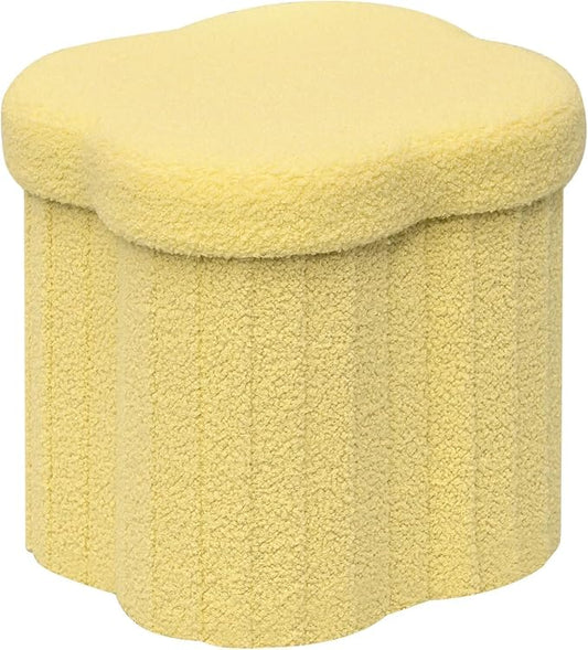 B FSOBEIIALEO Storage Ottoman Cube, Flowers Shaped Ottomans with Storage Foot Stool Footrest for Lving Room, Boucle Ottoman Seat for Dorm Room,Faux Teddy Fur, Yellow 12.6"x12.6"x12.6"