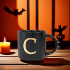 COLLECTIVE HOME - Monogram Ceramic Mugs, 15 oz Golden Initial Black Coffee Cups, Elegant Alphabet Tea Mugs, Elegant Personalized Mug with Gift Box, Unique Mug with Double Side Capital Lette (C)