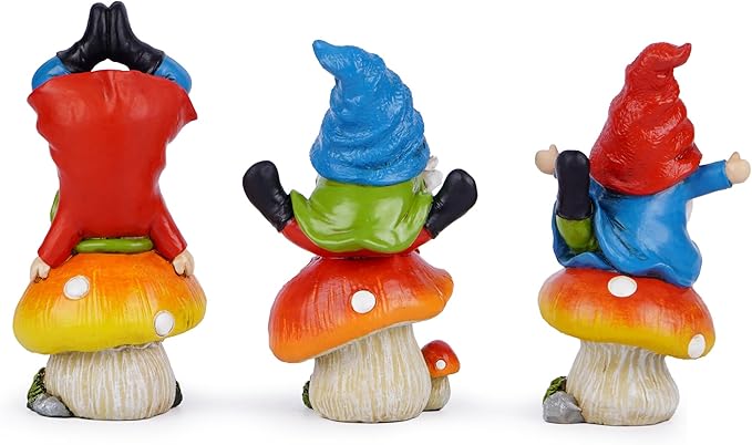 Hodao 3 PCS Spring Yoga Mushroom Gnomes Decoration Summer Elf Figurines Gifts for Home Spring Lively Garden Statues Decor for Outdoor, Mom, Mother (Multicolor)