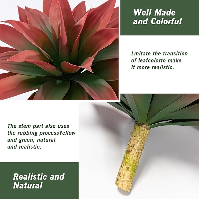 Artificial Agave Plants,Large UV Resistant Fake Agave Planters for Indoor and Outdoor Decorating Artificial Plants for Outdoors Fake Plants 2Pack, 28" Red