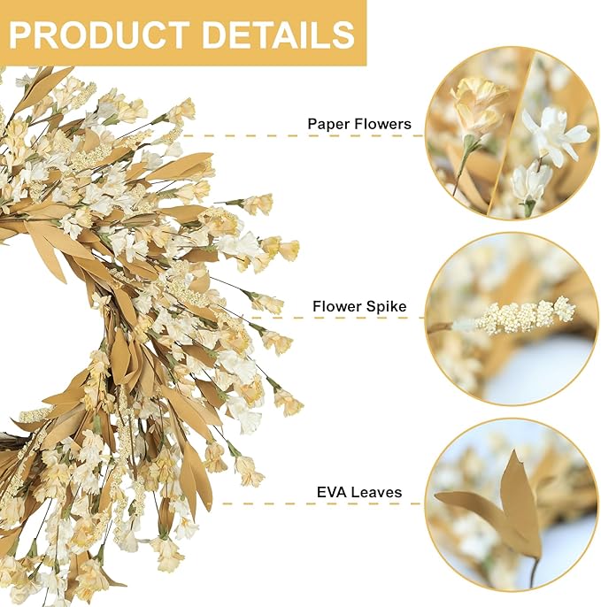Artgar Fall Wreath, Fall Wreaths for Front Door, 24 in Fall Decor Floral Wreath, Door Wreaths for Front Door Outside All Season for Thanksgiving Home Indoor Outdoor Wall Decor (Wheat)