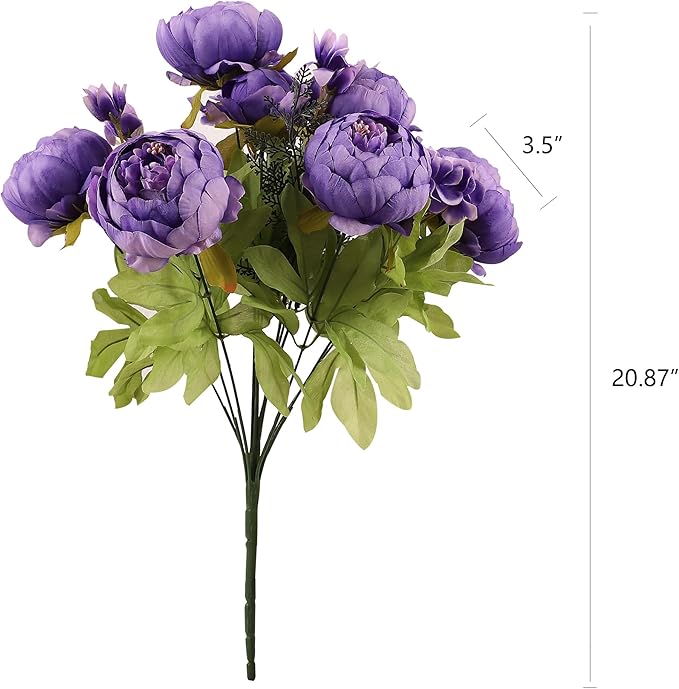 Duovlo Artificial Peony Silk Flowers Fake Flowers Vintage Wedding Home Decoration,Pack of 1 (Medium Purple)