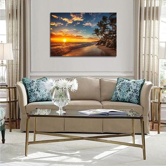 DZL Art S74781 Canvas Painting Print Paradise Tropical Island Beach with Palms Photograph Print Nature Pictures Wall Art Canvas Prints Painting for Living Room Bedroom Decor Office Wall Decor