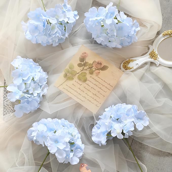 Tifuly Hydrangea Artificial Flowers -12 pcs Realistic Fake Hydrangea Silk Flowers with Stems Faux Hydrangea Flowers Heads for Office Home Party Wedding Centerpiece DIY Floral Decor(Sky Blue)