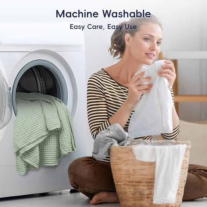 PHF Ultra Soft Waffle Weave Throw Blanket 50"x 60"- Washed Lightweight Breathable Cozy Woven Blanket for Bed - Aesthetic Decor for Couch Bedding Sofa Home Car - Sage Green/Mint Green