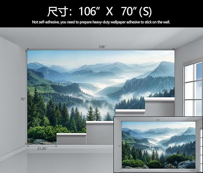 Misty Pine Forest Wallpaper Mountain Peaks Landscape Landscape Wall Mural (Not Peel and Stick)