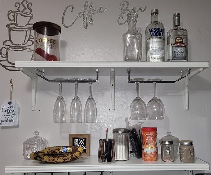 10.8 Inch Wine Glass Rack, Under Cabinet Wine Glass Holder, Wine Glass Hangers Under Shelf, Chrome Finish Stemware Rack, Hanging Stemware Holder for Cabinet Kitchen Bar, Set of 4