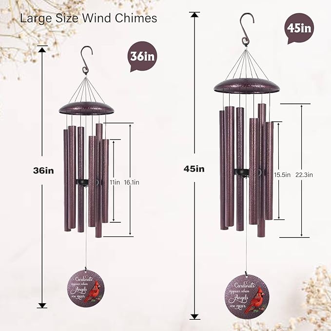 ASTARIN 36" Large Deep Tone Personalized Name Sympathy Wind Chimes, Cardinal Memorial Wind Chime for Loss of Mother Father Loved One, Bereavement Condolence Gifts Decor Outdoor Patio Garden