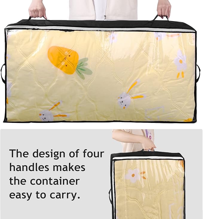 Budding Joy 90L Under Bed Storage Containers, Closet Organizers and Storage Bins, Foldable Underbed Storage Bags for Blankets, Towels, Comforter, Sweaters, Pillows, Linen Sheets, Wrapping Paper，Black