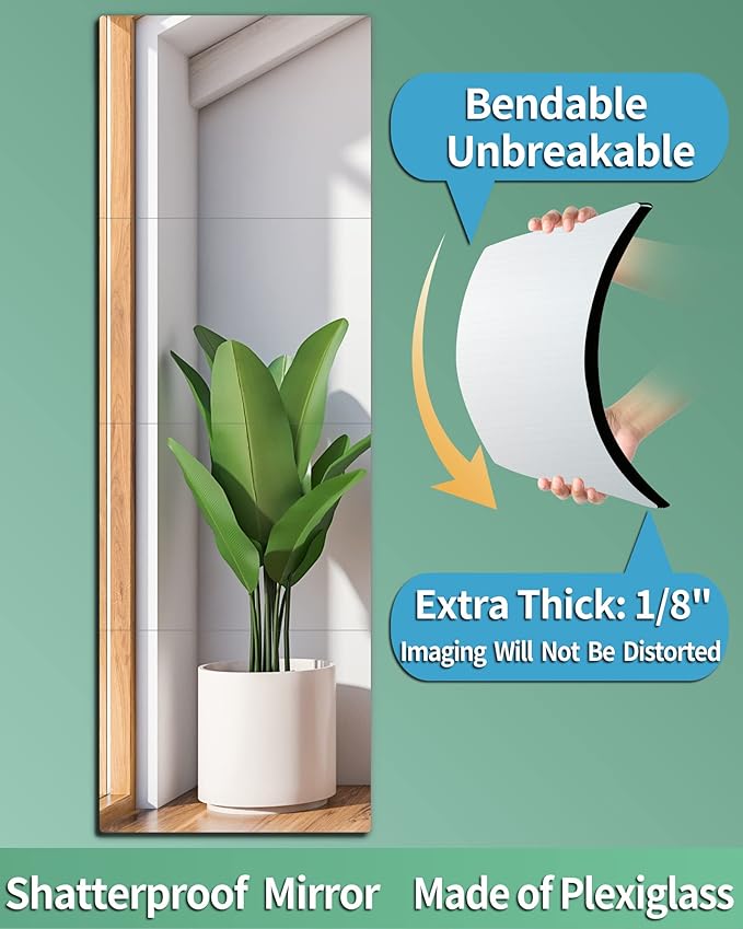 Shatterproof Acrylic Full Length Wall Mirror for Bedroom & Home Gym