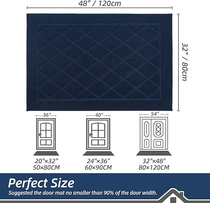 BEQHAUSE Dirt Trapper Door Mat 32" x 48", Doormat Non-Slip Entryway Rugs Washable, Dog Door Mat Stain Resistant and Absorbent Welcome Floor Mat for Front Back Door, Muddy Wet Shoes & Paws, Navy Blue