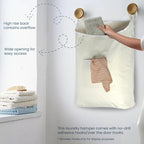 The Fine Living Co. Hanging Laundry Hamper with Over Door Hooks & Adhesive, Durable Space Saving Laundry Bag with Zipper and Wide Open Top, Hanging Dorm Laundry Hamper 18"x4.75"x28" (Beige-L)